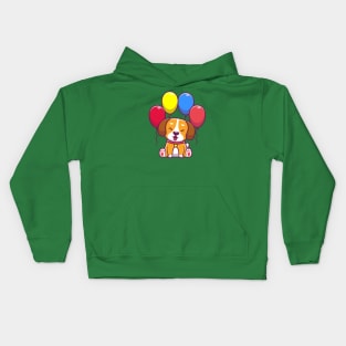 Cute dog sitting with balloon Kids Hoodie